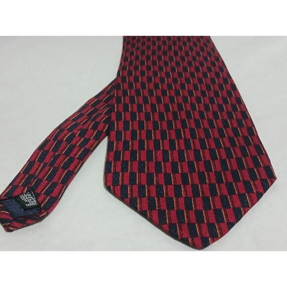 Prestwick & Moore 100% Silk Red Blue Gold Geometric Print Tie Made In USA - Picture 1 of 7